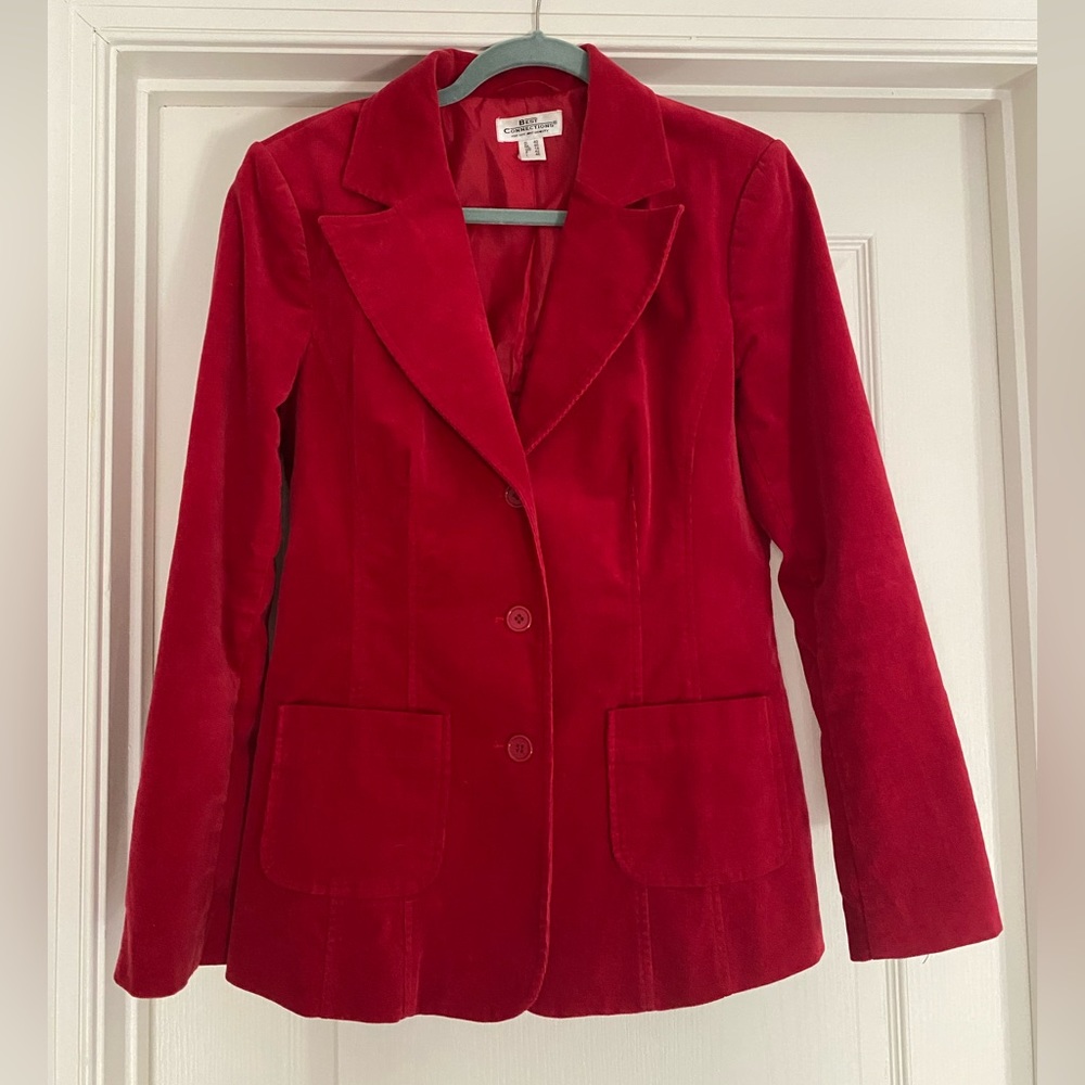 Red Corduroy Button Blazer